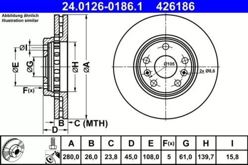 Bremsscheibe ATE 24.0126-0186.1)
