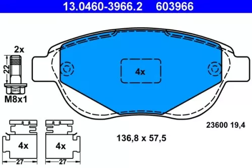 Bremsbelagsatz, Scheibenbremse ATE 13.0460-3966.2)
