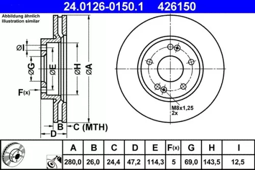 Bremsscheibe ATE 24.0126-0150.1)