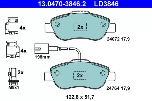 Bremsbelagsatz, Scheibenbremse ATE 13.0470-3846.2)
