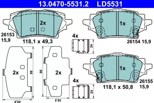 Bremsbelagsatz, Scheibenbremse ATE 13.0470-5531.2)