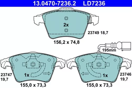 Bremsbelagsatz, Scheibenbremse ATE 13.0470-7236.2)