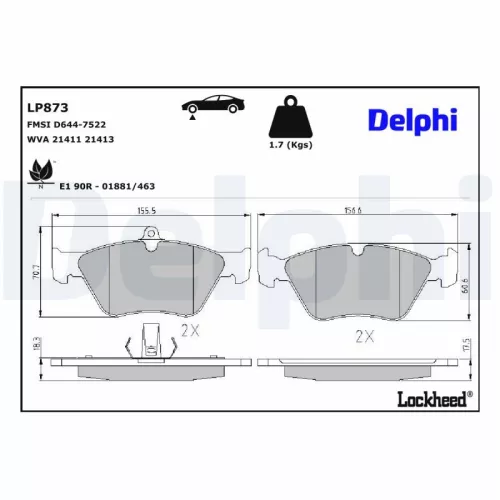 Bremsbelagsatz, Scheibenbremse DELPHI LP873)