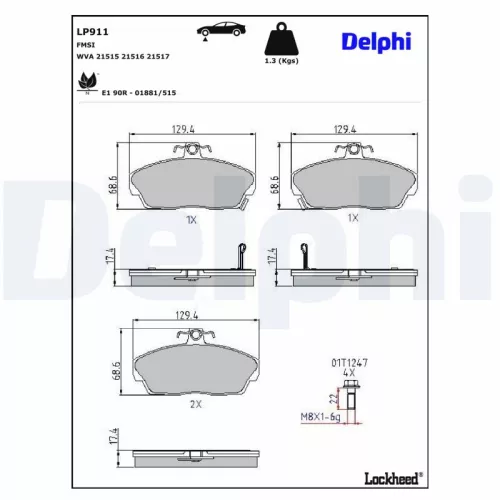 Brake Pad Set, disc brake DELPHI LP911)