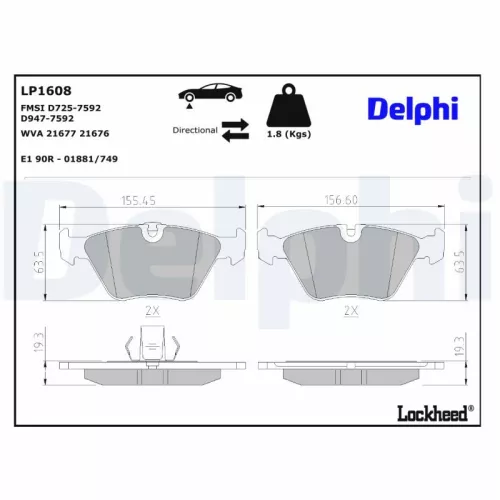 Bremsbelagsatz, Scheibenbremse DELPHI LP1608)