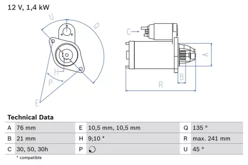 Anlasser BOSCH 0 986 014 840)
