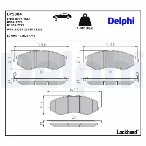 Brake Pad Set, disc brake DELPHI LP1304)