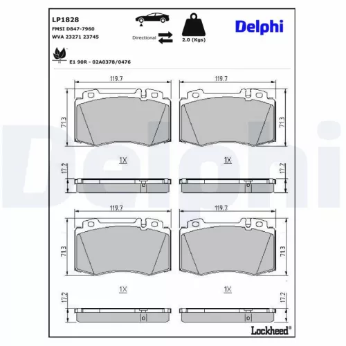 Brake Pad Set, disc brake DELPHI LP1828)