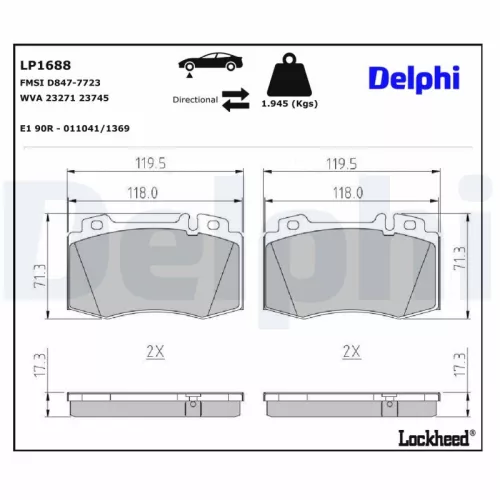 Brake Pad Set, disc brake DELPHI LP1688)