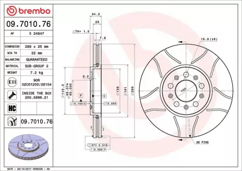 Brake Disc BREMBO 09.7010.76)