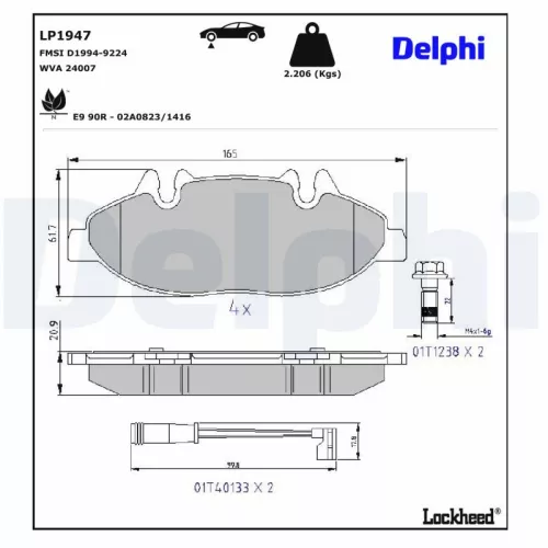 Brake Pad Set, disc brake DELPHI LP1947)