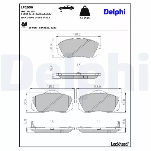 Brake Pad Set, disc brake DELPHI LP2050)