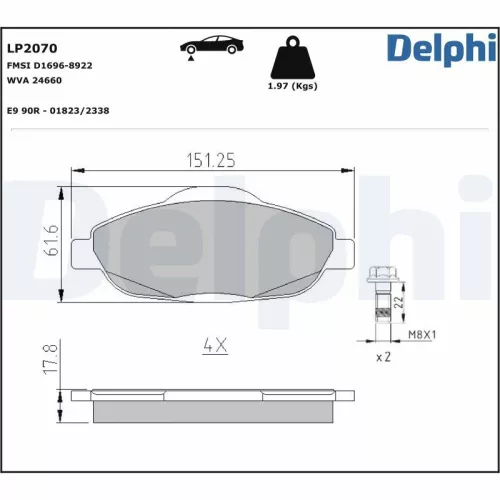 Bremsbelagsatz, Scheibenbremse DELPHI LP2070)