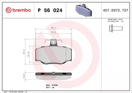 Bremsbelagsatz, Scheibenbremse BREMBO P 56 024)
