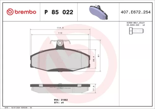 Brake Pad Set, disc brake BREMBO P 85 022)