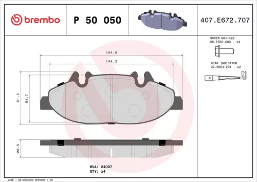Brake Pad Set, disc brake BREMBO P 50 050)