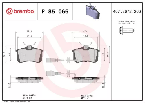 Brake Pad Set, disc brake BREMBO P 85 066)