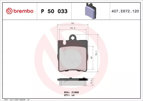 Bremsbelagsatz, Scheibenbremse BREMBO P 50 033)