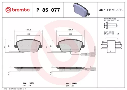Bremsbelagsatz, Scheibenbremse BREMBO P 85 077)