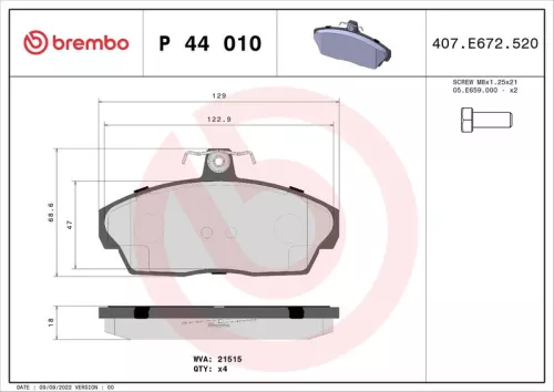 Brake Pad Set, disc brake BREMBO P 44 010)