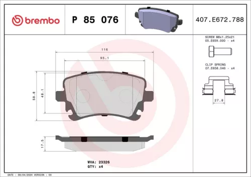 Bremsbelagsatz, Scheibenbremse BREMBO P 85 076)