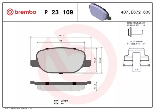 Brake Pad Set, disc brake BREMBO P 23 109)
