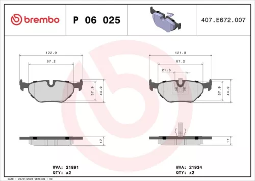 Brake Pad Set, disc brake BREMBO P 06 025)