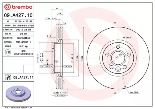 Bremsscheibe BREMBO 09.A427.11)