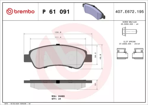 Brake Pad Set, disc brake BREMBO P 61 091)