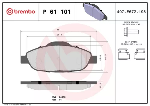 Bremsbelagsatz, Scheibenbremse BREMBO P 61 101)