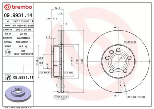 Brake Disc BREMBO 09.9931.11)