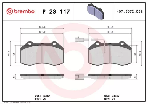 Bremsbelagsatz, Scheibenbremse BREMBO P 23 117)