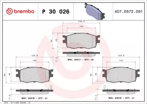 Brake Pad Set, disc brake BREMBO P 30 026)