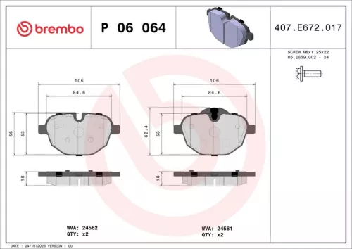 Bremsbelagsatz, Scheibenbremse BREMBO P 06 064)