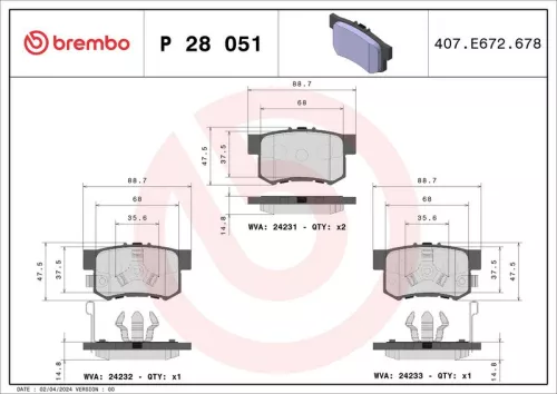 Bremsbelagsatz, Scheibenbremse BREMBO P 28 051)