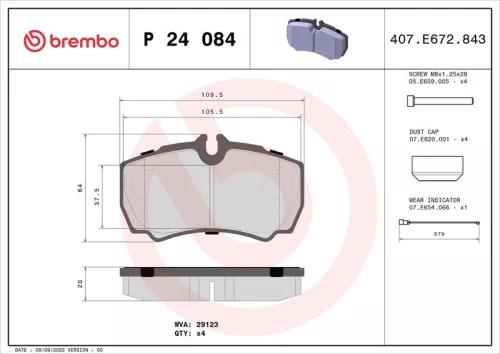 Bremsbelagsatz, Scheibenbremse BREMBO P 24 084)