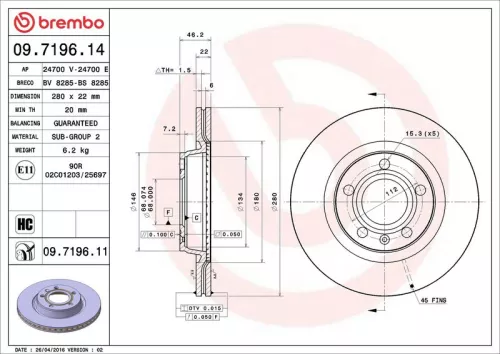 Brake Disc BREMBO 09.7196.11)
