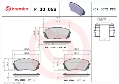 Brake Pad Set, disc brake BREMBO P 30 056)
