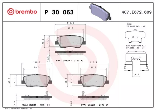 Brake Pad Set, disc brake BREMBO P 30 063)