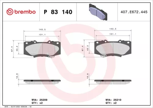 Brake Pad Set, disc brake BREMBO P 83 140)