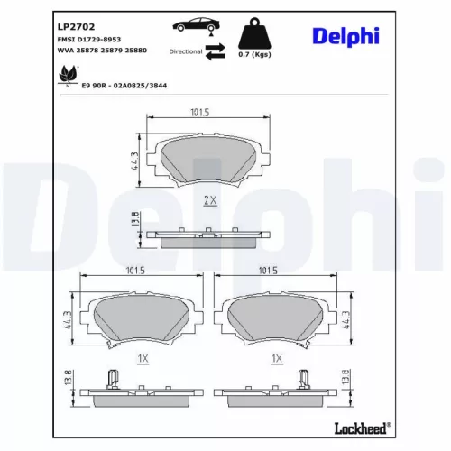 Bremsbelagsatz, Scheibenbremse DELPHI LP2702)