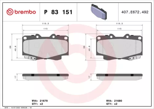 Brake Pad Set, disc brake BREMBO P 83 151)