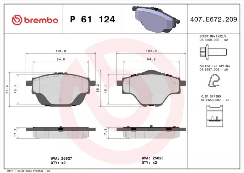 Bremsbelagsatz, Scheibenbremse BREMBO P 61 124)