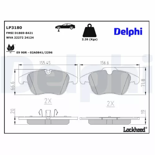 Brake Pad Set, disc brake DELPHI LP3180)
