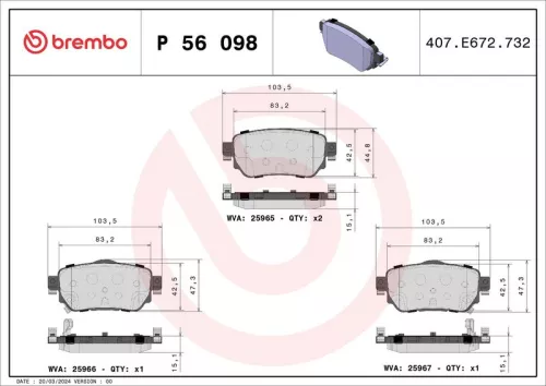 Brake Pad Set, disc brake BREMBO P 56 098)