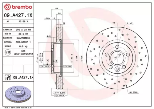 Brake Disc BREMBO 09.A427.1X)