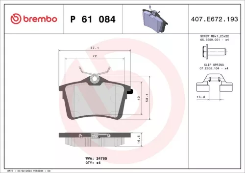 Brake Pad Set, disc brake BREMBO P 61 084)