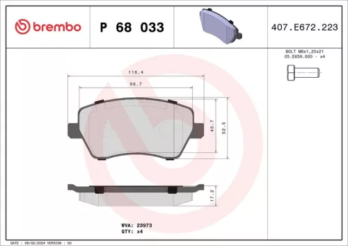 Bremsbelagsatz, Scheibenbremse BREMBO P 68 033)