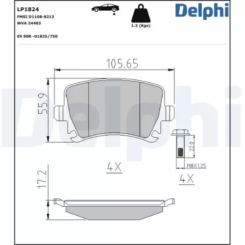 Brake Pad Set, disc brake DELPHI LP1824)