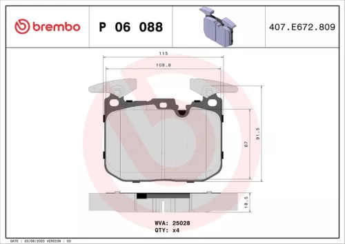 Brake Pad Set, disc brake BREMBO P 06 088)